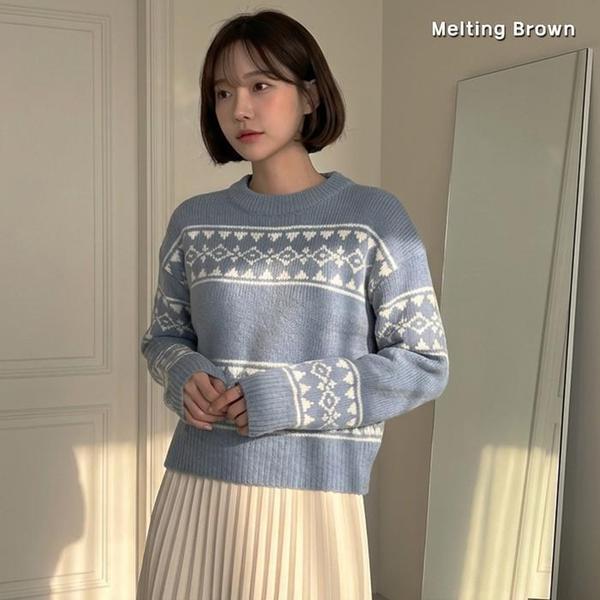 レディース ノルディック ニット ラウンドネック セーター PR26