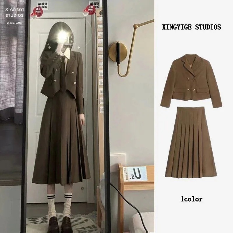 涼しく楽ちんセットアップ制服秋韓国お姉さん風 シャツ 小さいスーツ 3枚スーツ スカート 女性韓国ファッション 通勤