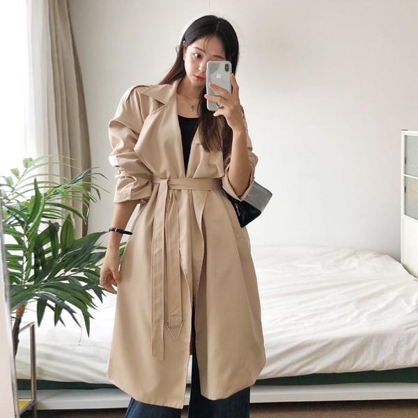 韓国ファッション バーバリカラー ストラップ ロング ショート トレンチ コート