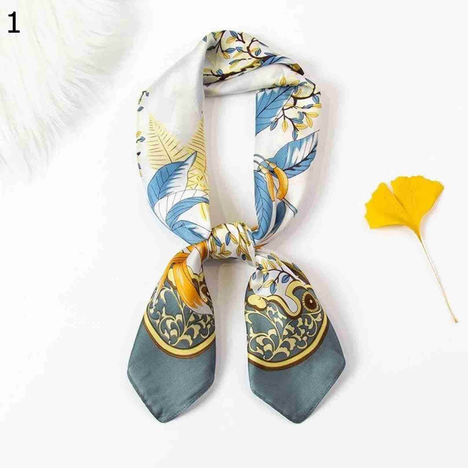 【20%OFFクーポン～】スクエア スカーフラップ ヘア タイ ヘッドバンド 春 秋 ダーク グリーン ヒョウ フローラル ショール スカーフ (Color Size : 21 : 70*70c