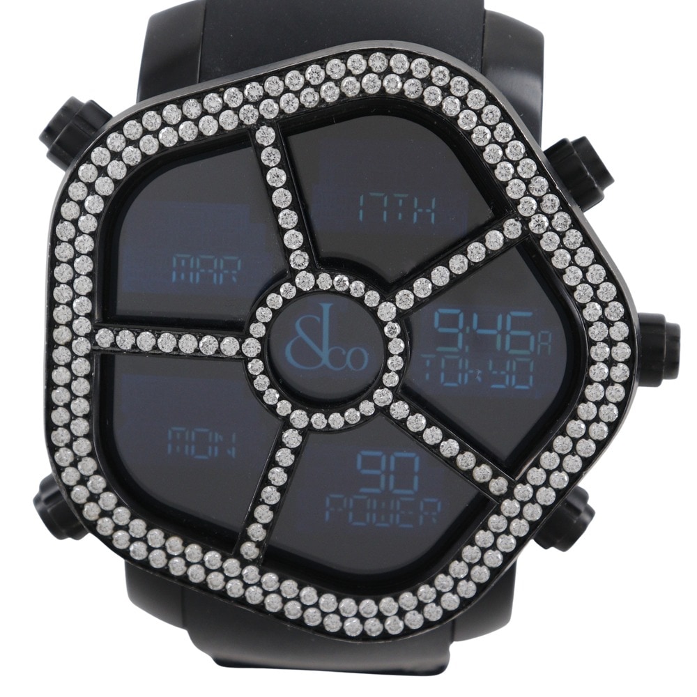 JACOB&CO ジェイコブ 5タイムゾーン ゴースト GMT JC-GST-WHD 腕時計 ステンレススチール ラバー 黒 クオーツ デジタル表示 メンズ 黒文字盤 中古品 A-ランク