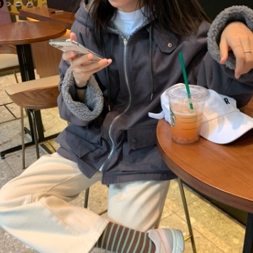 リバーシブルジャケット ブラウン グレー ボア アウター ブルゾン ジャケット スリム 細身