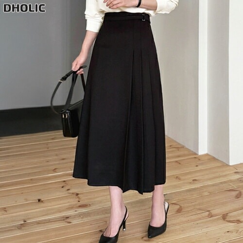 起毛ピーチ起毛ロングスリムプリーツDリングバックゴムジップアップスカート・1949642