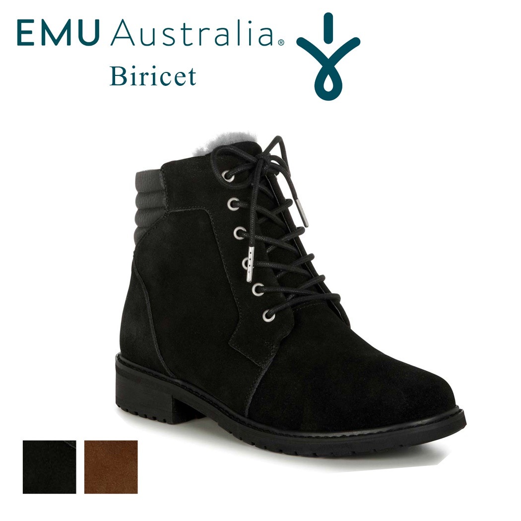EMU Austraria レースアップ ブーツ 靴 Biricet レディース 秋冬 ムートン ラウンドトゥ ローヒール 裏ボア ぽかぽか 女性用 ブランド 正規品 カジュアル シープスキン100