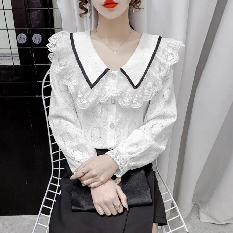 【本日限定】気質 韓国ファッション 長袖シャツ フォーマル シャツブラウス レース襟付き
