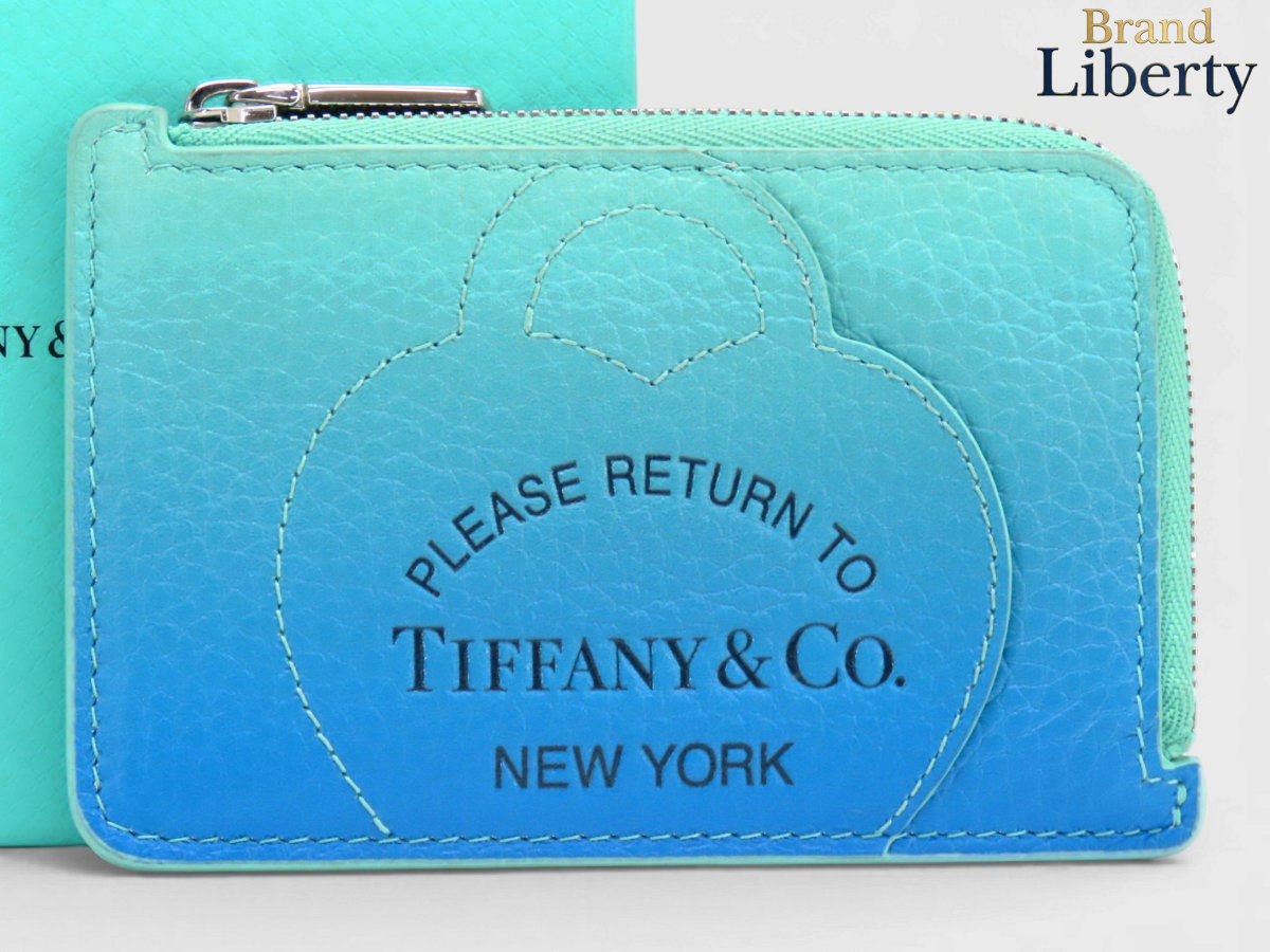レア外美品ティファニーTIFFANY&Co.リターントゥティファニージップカードケースフラグメントケースパスケースコインケースコインパース小銭入れコンパクト財布グラデーションインフィニティブルーティフ
