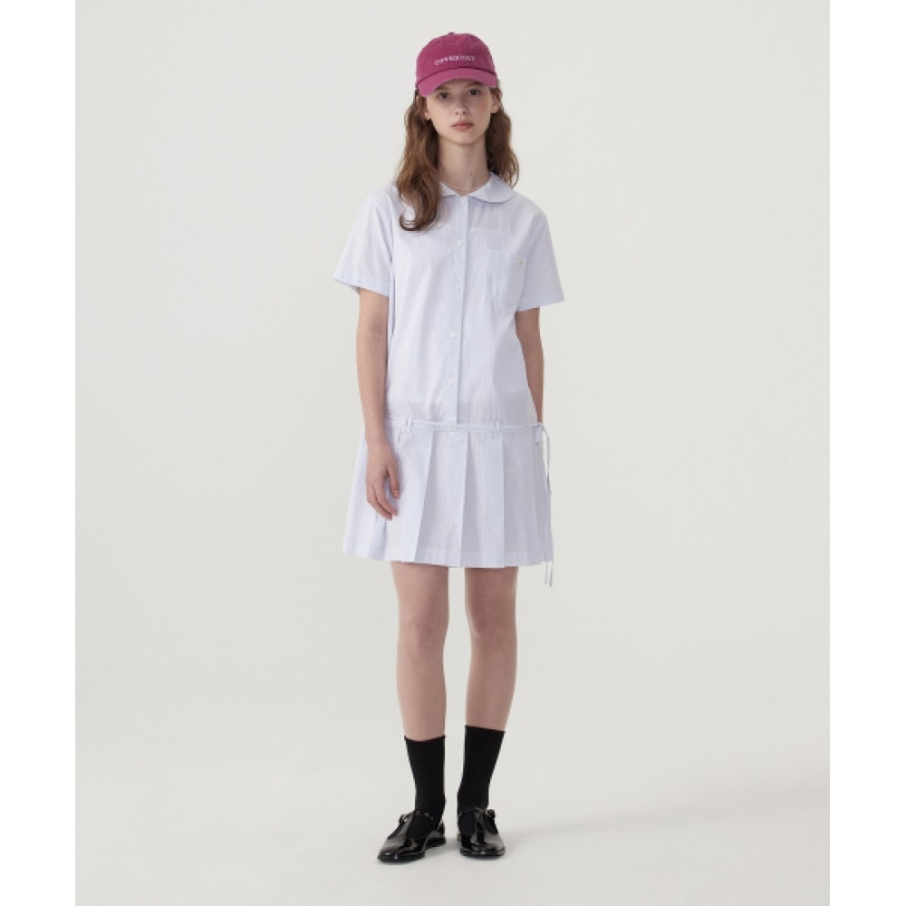 COVERNAT ウーマン プリーツ シャツ ワンピース スカイブルー
