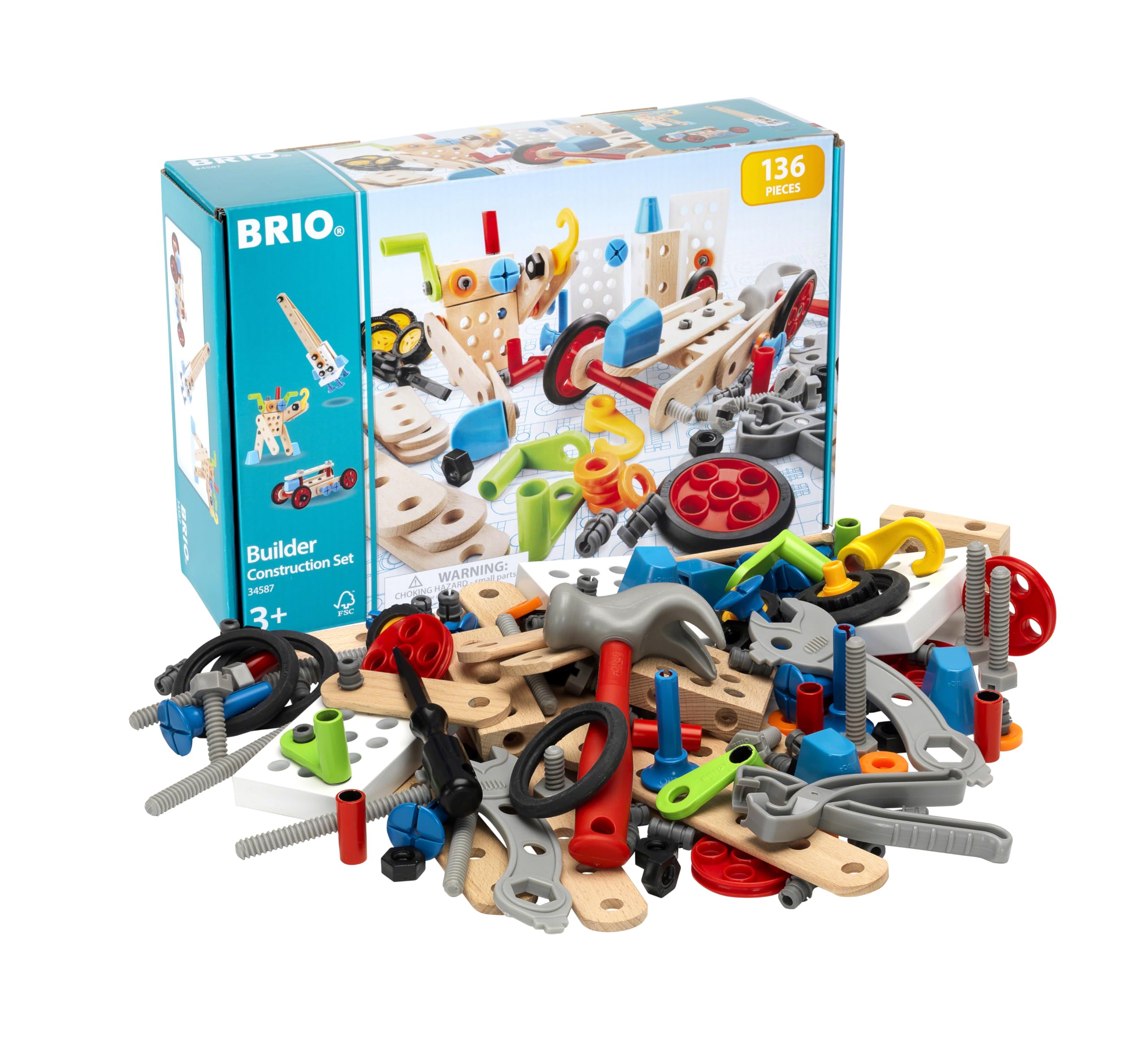 BRIO (ブリオ) ビルダー コンストラクションセット [全136ピース] 対象年齢 3歳~ (大工さん 工具遊び おもちゃ 知育玩具) 34587