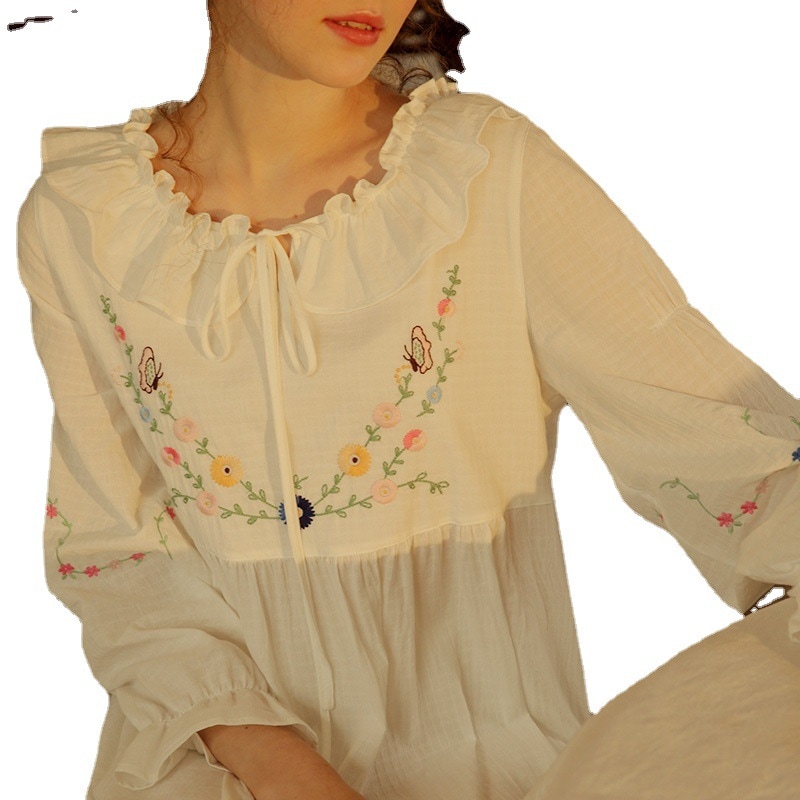 パジャマ レディース 綿100 長袖 ワンピース 大きいサイズ 寝間着 二重ダブルガーゼマタニティー