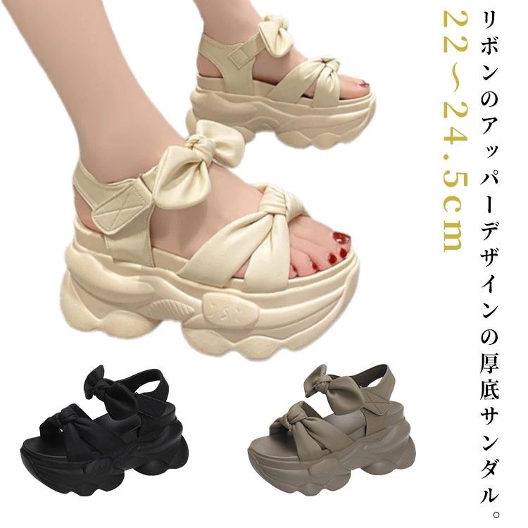 スポーツサンダル おしゃれ 痛くない 普段使い リボンサンダル レディース フラット 9cmヒール 厚底サンダル 歩きやすい 軽量 サンダル 厚底 疲