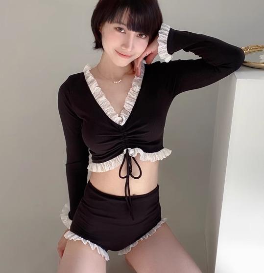 ワンピース 水着 レディース ファッション 夏 プール 海水浴 ビーチ レジャー バックレス ブラック カジュアル 長袖 三角 韓国