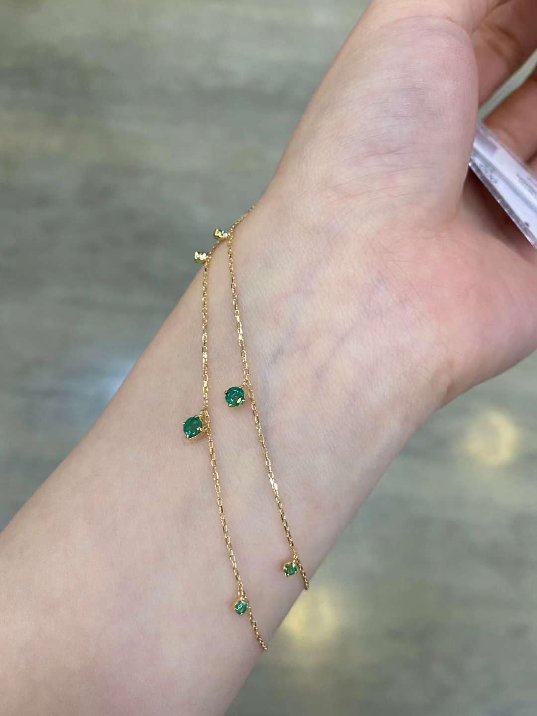 エメラルドブレスレット　5粒　K18　刻印あり 18cm