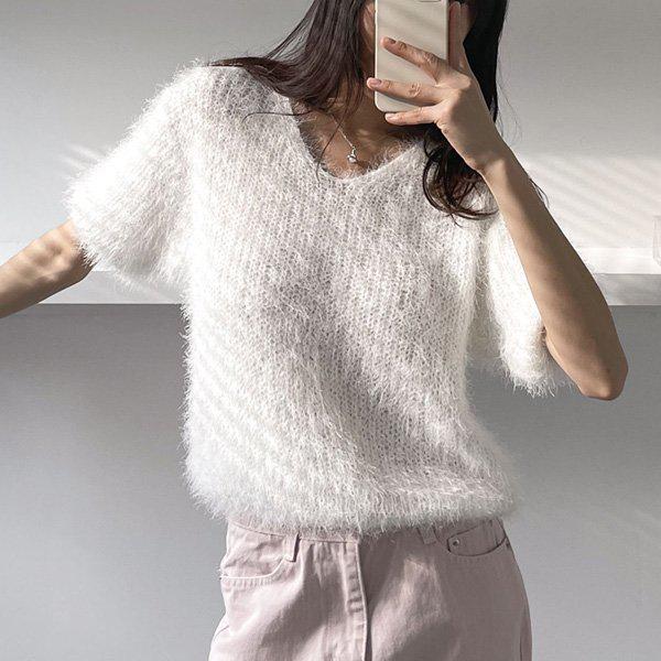 Hスタイル(KN)マネーソルフVニットティー 春 レディースニットティー ガールズTシャツ セーター ラウンド Vネック ロングT