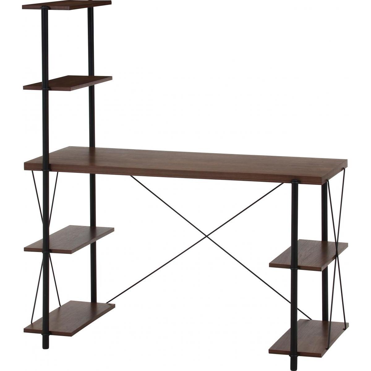 【I】不二貿易 EZBOワイヤーロック片袖デスク ブラウン/ブラック EZ-DK120　机 棚付き PCデスク 学習机 木目調 【北海道・沖縄・離島不可】【代引き不可】cm