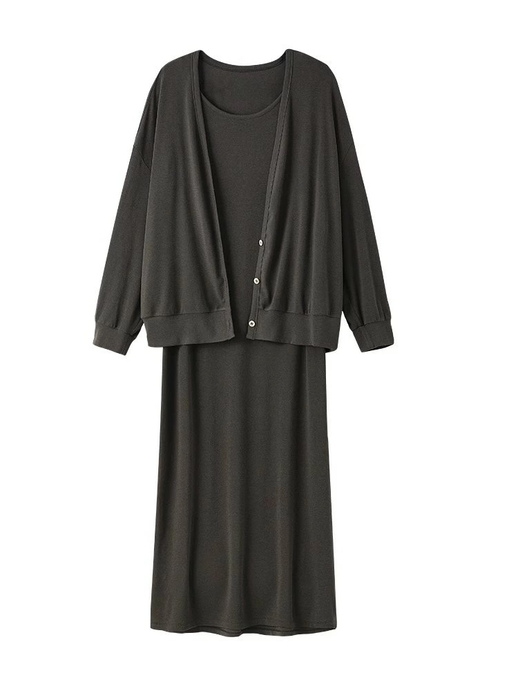 【2点購入で150OFF】【短納期】ニット セットアップ レディース ニットワンピース ロング ワンピース コート 長袖 セパレート フリル 大きいサイズ きれいめ 20代 30代 40代 50代 6