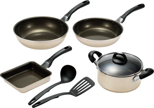 よこやま 調理用品セット フライパンセット アルティメットスピンコーティング 6点セット (フライパン26CM・いため鍋28CM・玉子焼15×18CM・両手鍋20CM・お玉・ターナー) ASC-250