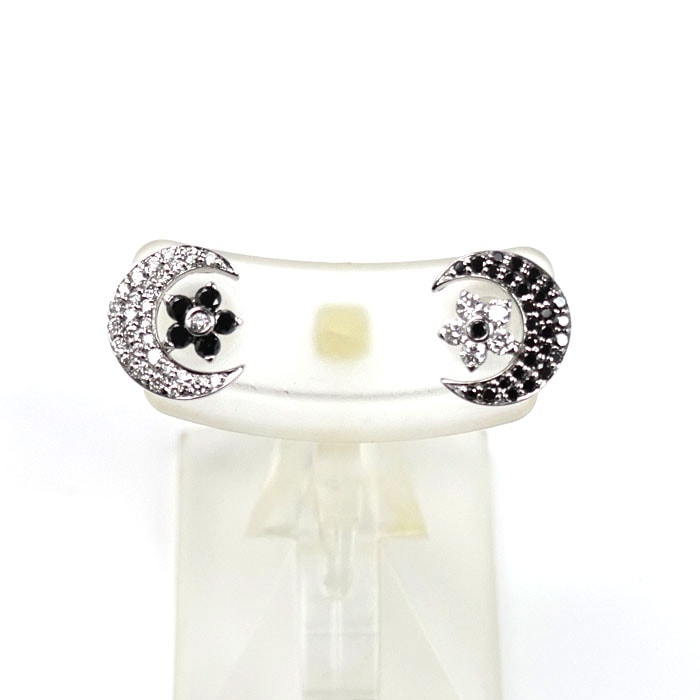 Ponte Vecchio ポンテヴェキオ K18WG ホワイトゴールド ピアス ブラックダイヤモンド0.23ct ダイヤモンド0.21ct 2.4g スター/ムーン レディース 中古 美品