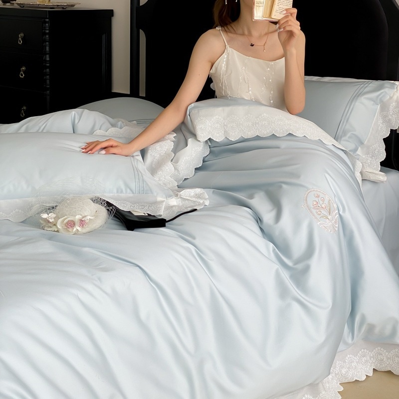 綿長綿レース純綿4点セットレース刺繍ベッドシーツ掛け布団カバー