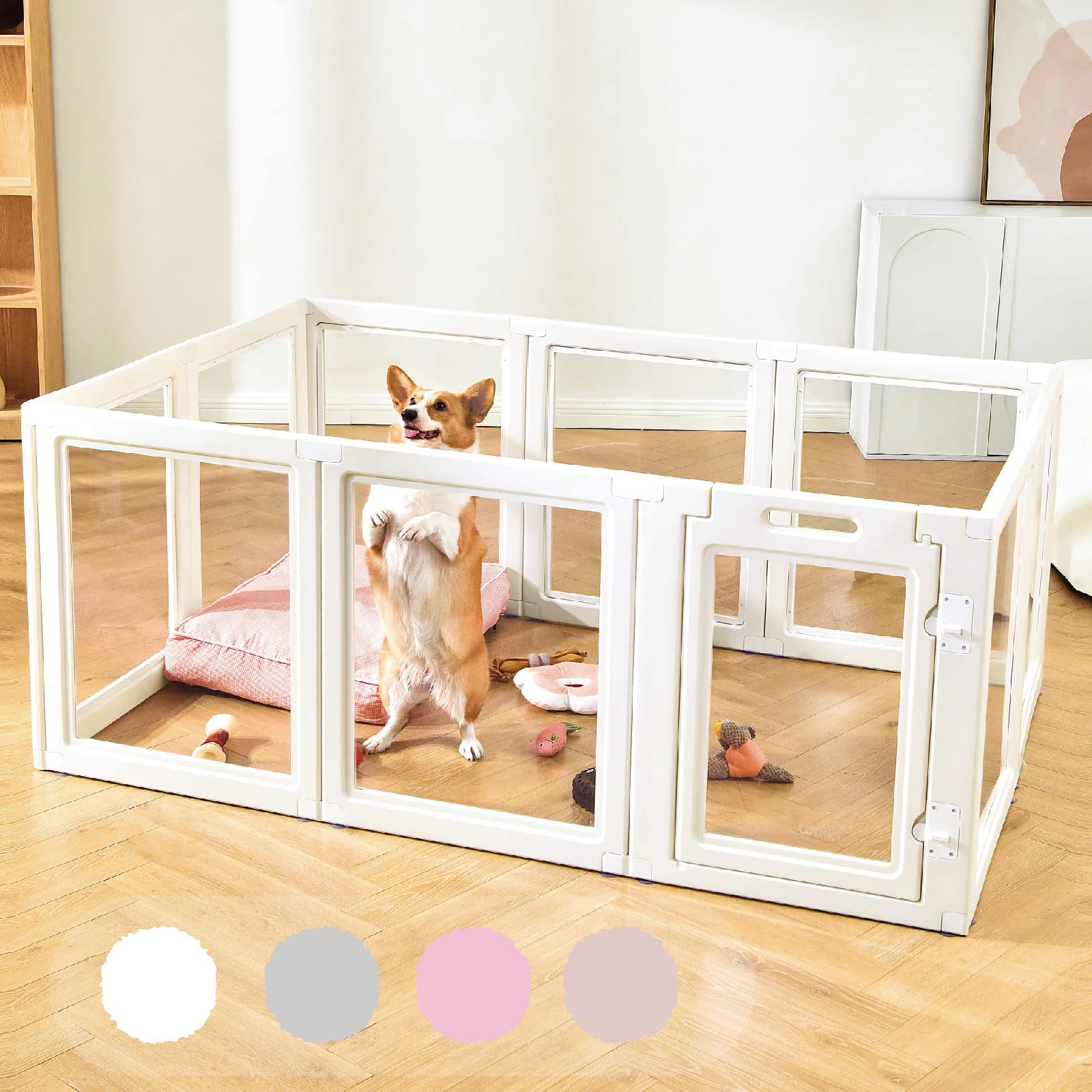 HAKOPE 【圧迫感のないクリアサークル】 ペットサークル 犬 サークル 室内 透明 ドア付き 滑り止め 犬 ケージ ゲージ クリア 透明 丈夫 傷つきにくい 工具不要 組立て簡単 おしゃれ ウサギ