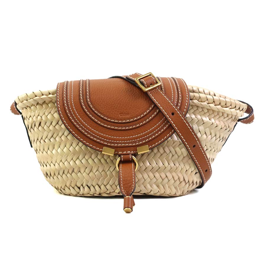 クロエ Chloe ショルダーバッグ ストロー/レザー ブラウン×ナチュラル レディース 56207k