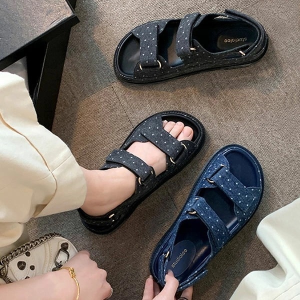 【20点セット】【送料無料】スポーツサンダル スポサン レディース ドッド柄 ぺたんサンダル 厚底サンダル サンダル スポーツサンダル 厚底 ぺたんこ 3cm フラットサンダル 面ファスナー おしゃれ