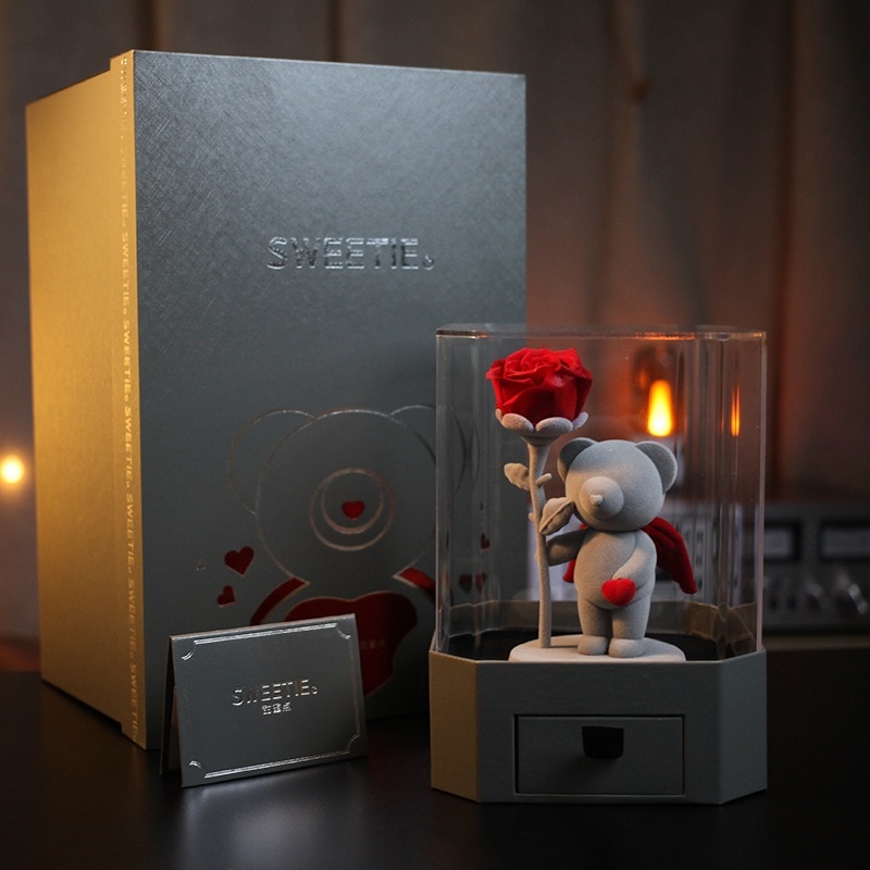 エターナルフラワー アクリルギフトボックス 誕生日 バレンタインデー ギフト リアルフラワー バラ くま ドライフラワー 完成品 母の日