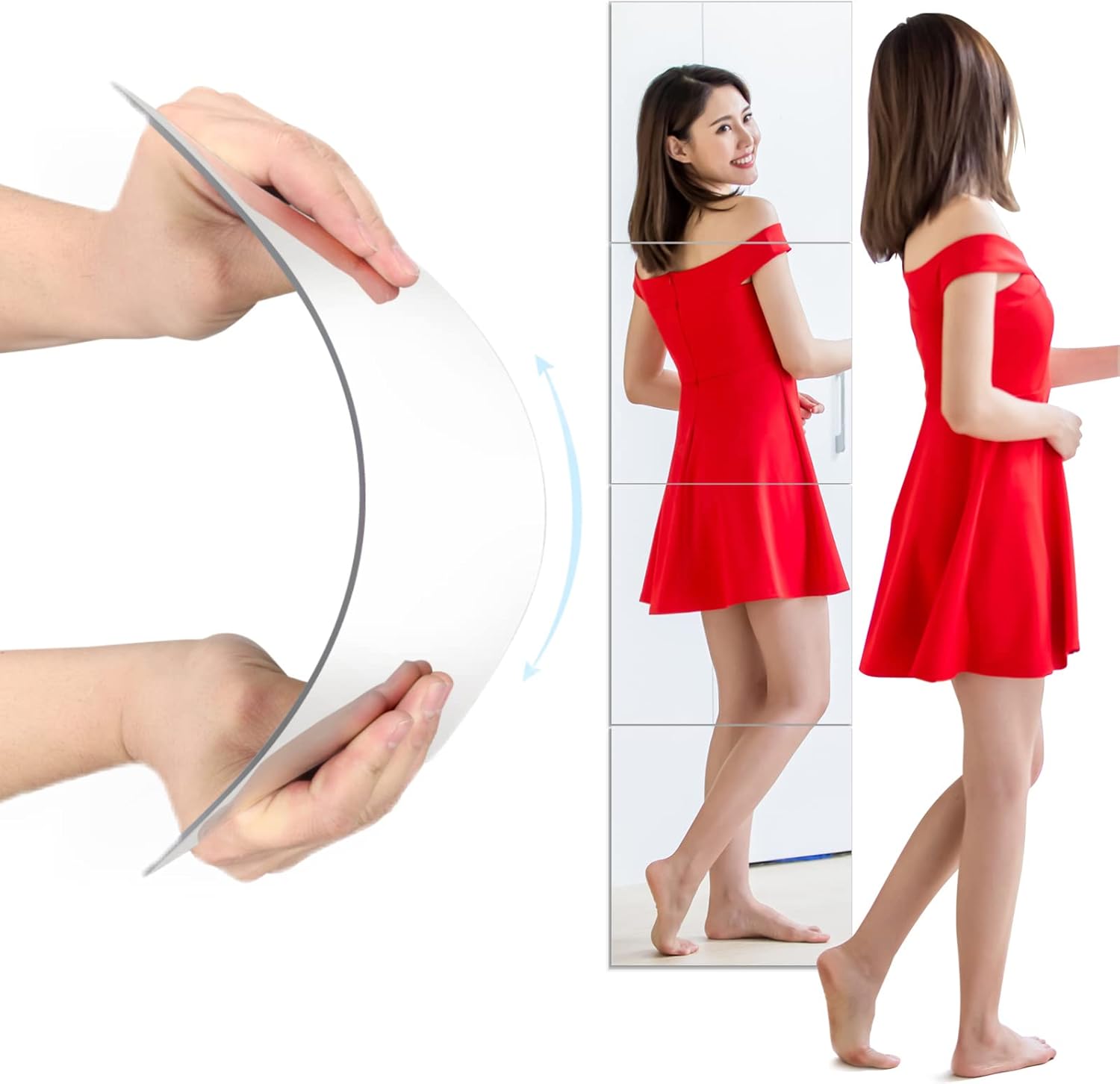 アクリルミラー 全身鏡 姿見鏡 貼る鏡 壁鏡 壁掛け 割れない 飛散防止 日本語取説付 30x30cm 4枚セット 直角