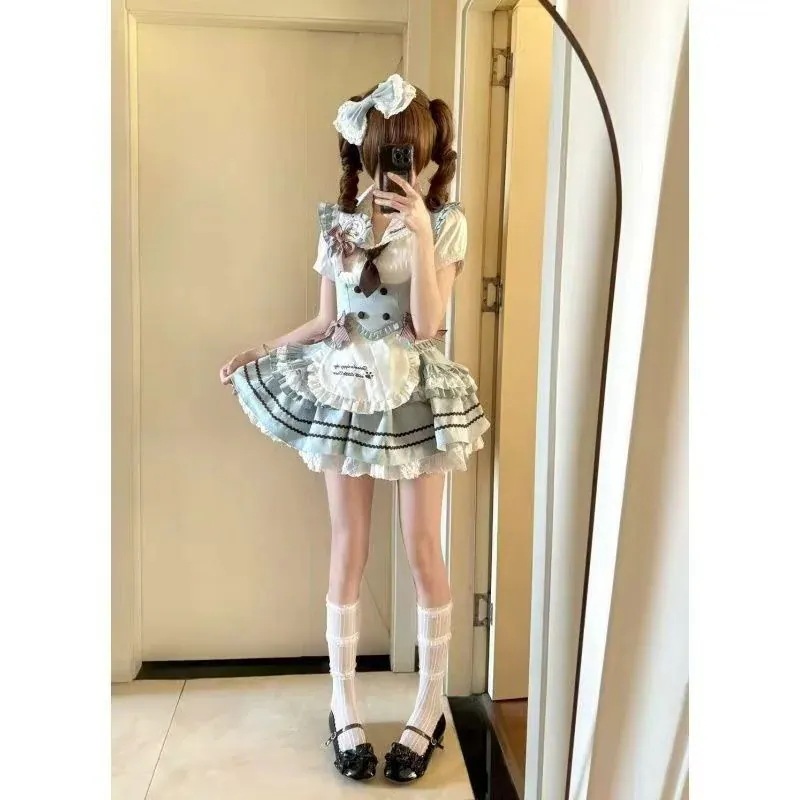 涼しく楽ちんセット学院制服甘可愛い少女フリルリボントップスウエストベストハイウエストポンポンスカート3点セット