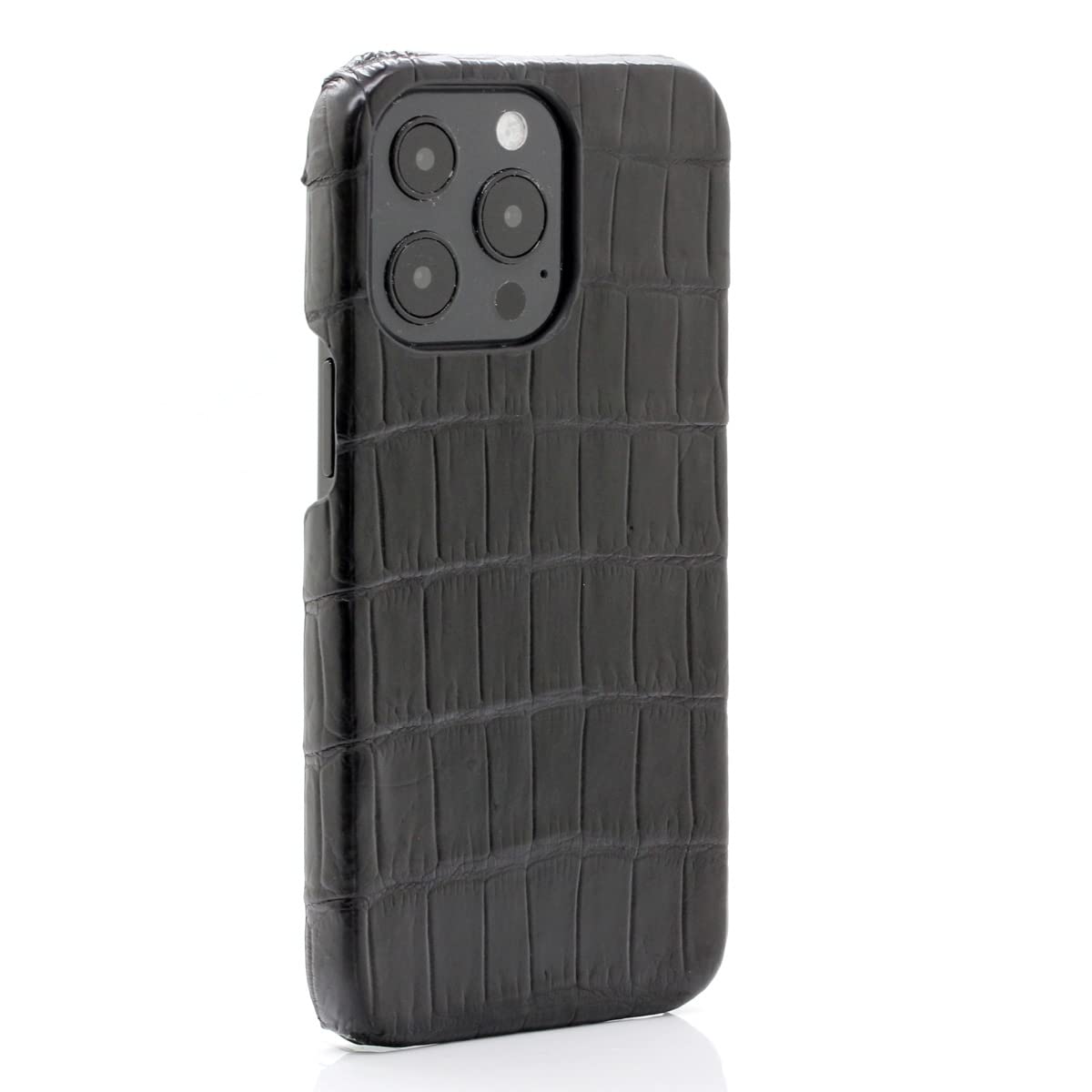 iPhone13Pro Max 用 ケース クロコダイル ワニ革 スマホケース スマホカバー iPhoneケース レザーケース ワイヤレス充電対応 革 本革 ブラック ハードケース [190cri13
