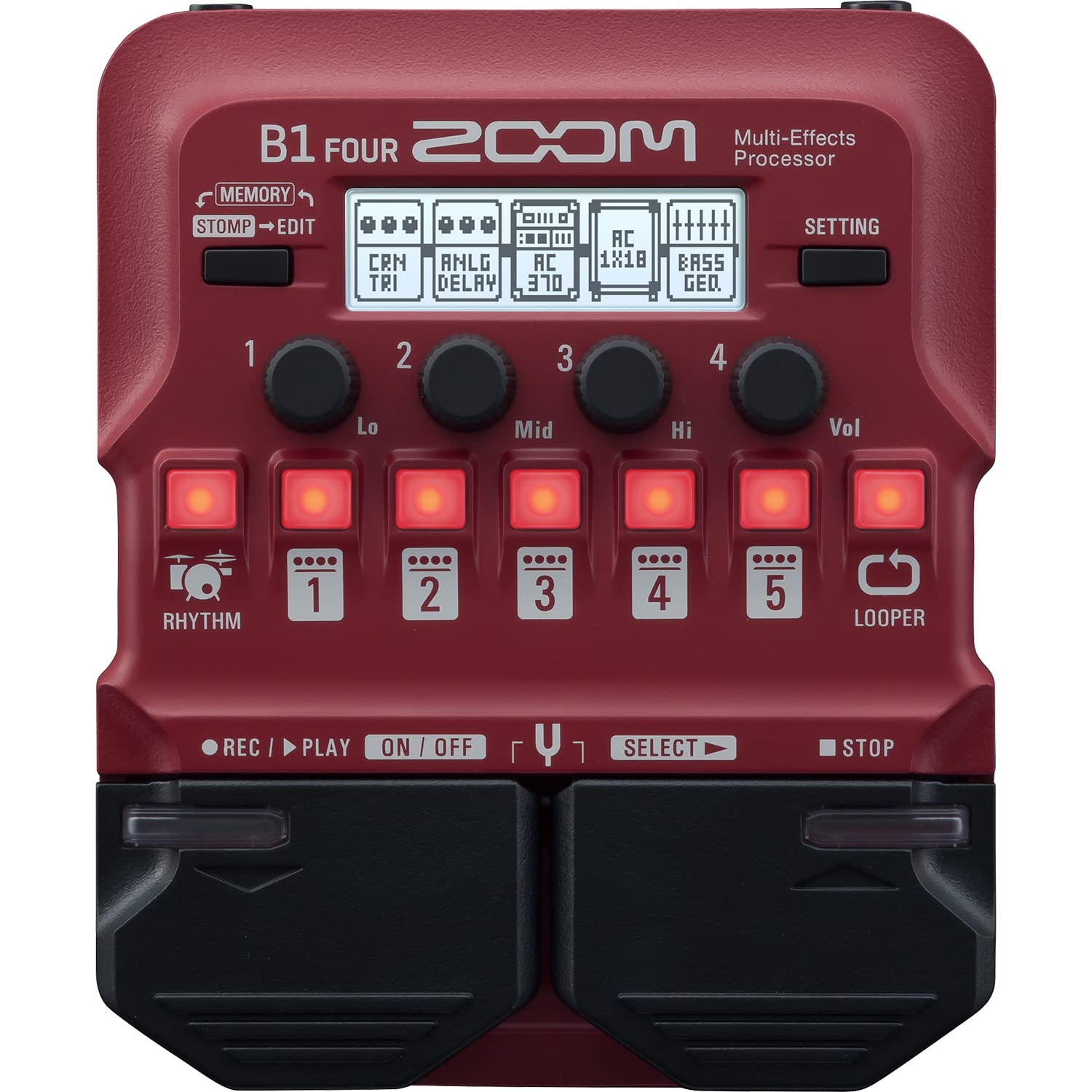 ZOOM ズーム B1 FOUR ベース用マルチエフェクター レッド 9種類のアンプ／キャビネットモデル 最大5エフェクトを同時使用可能 65エフェクト PC／Mac用アプリ「Guitar Lab」か