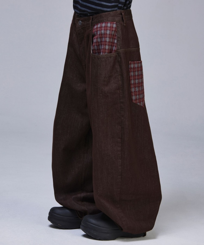 ポイントチェック ノンフェードデニムパンツ【ブラウン】
