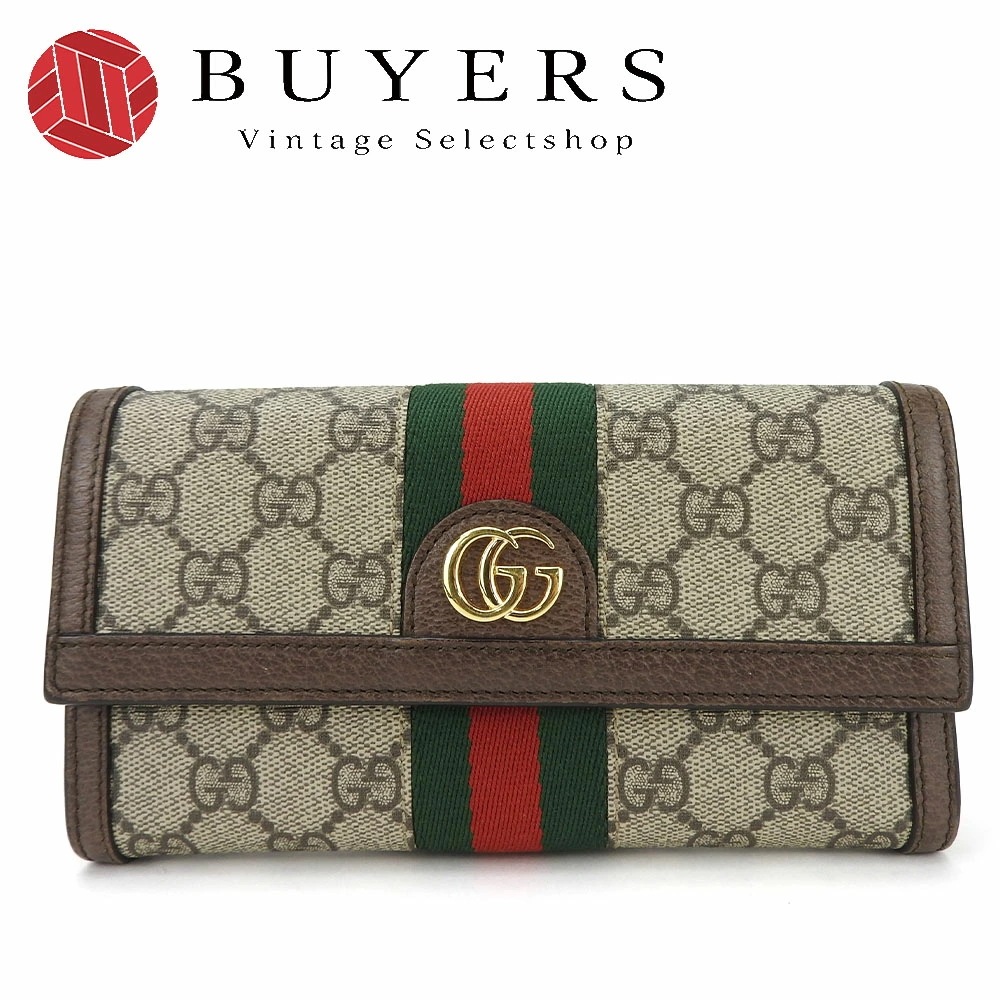 中古 グッチ 長財布 オフディア GGコンチネンタルウォレット 523153 GGスプリーム シェリー ベージュ ブラウン レザー 革 ゴールド金具 小物 普段使い レディース メンズ 女性 男性