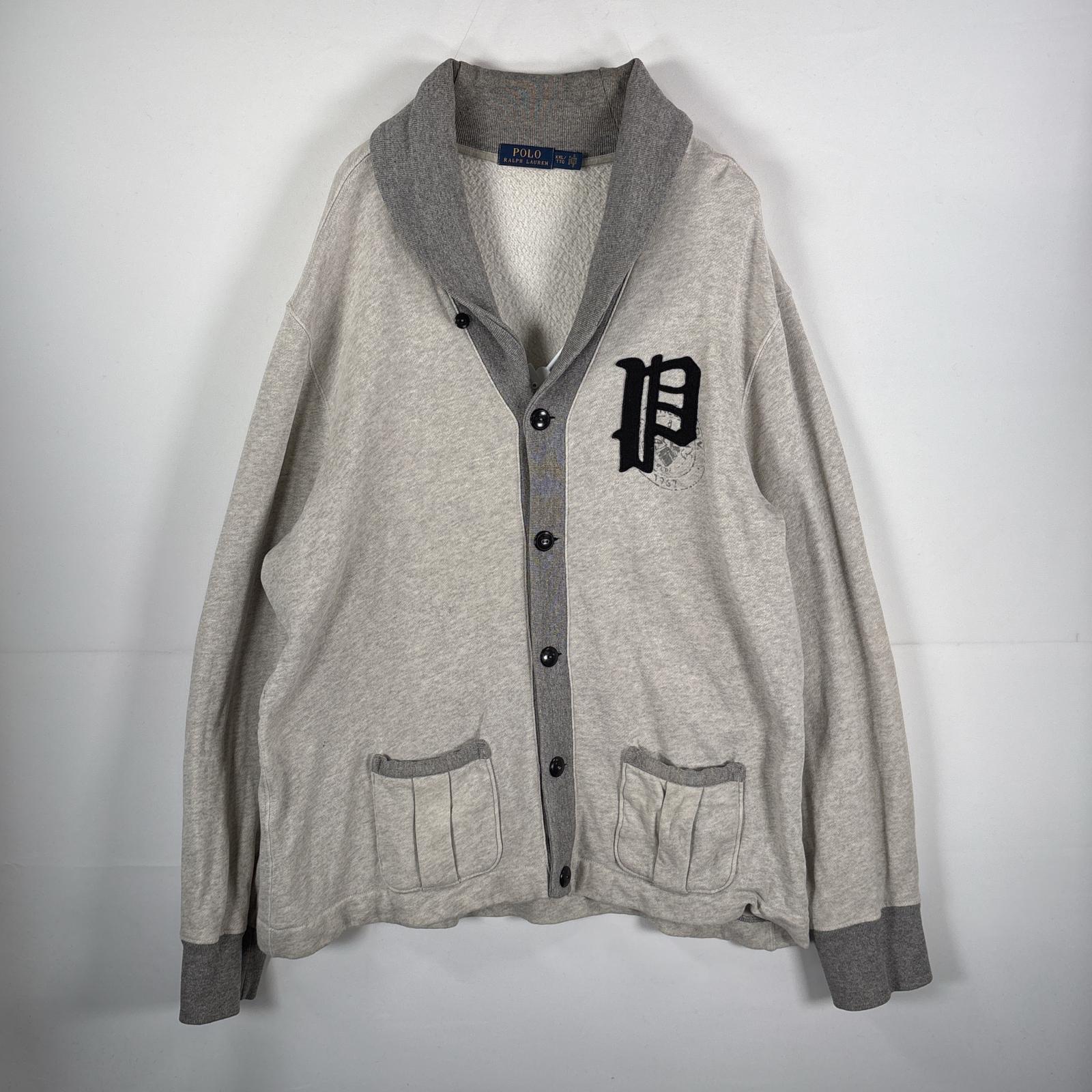 古着 カーディガン ショールカラー ビッグサイズ XXL グレー メンズ