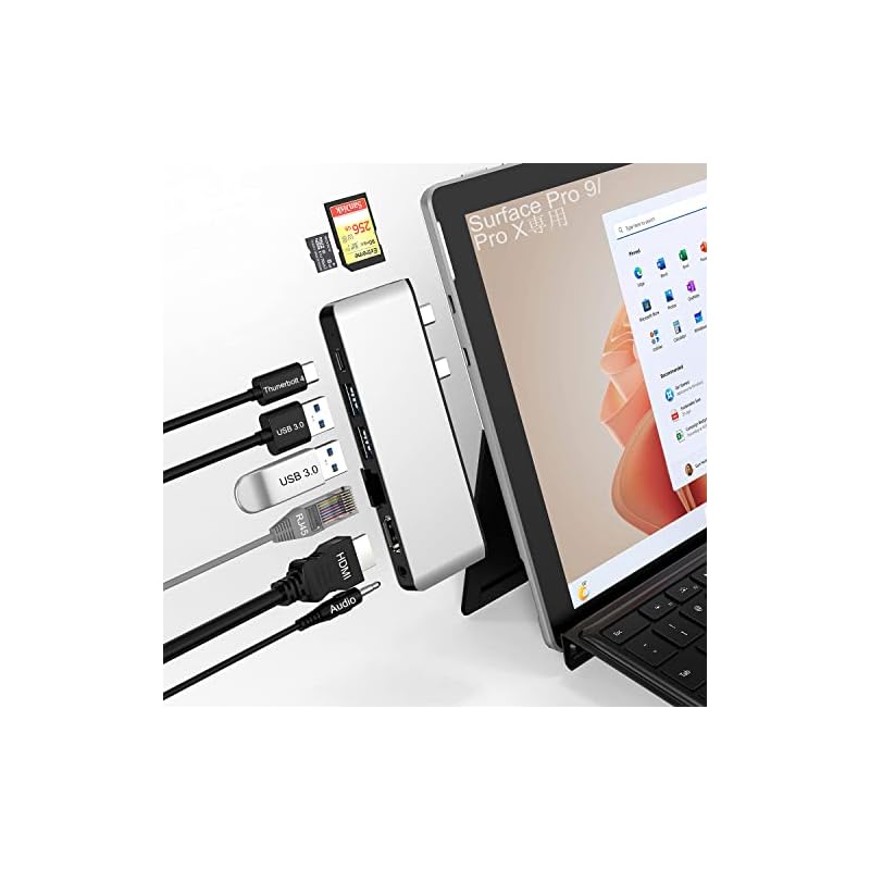 Surface Pro 9 USB ハブ USB-C Thunerbolt 4 (8K@30Hz ディスプレイ+40Gデータ+100W充電)4K@30Hz HDMI 100M LANポート2xU