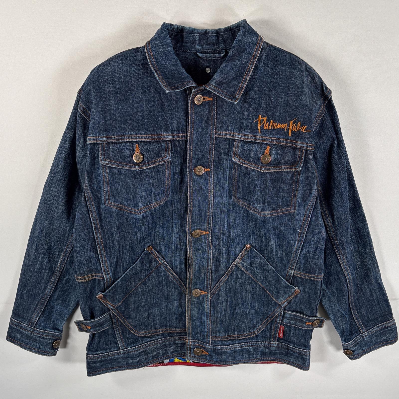 古着 プラチナムフブ PLATINUM FUBU デニムジャケット ジージャン ビッグバック刺繍デザイン 裏地キャラクター M インディゴブルー メンズ