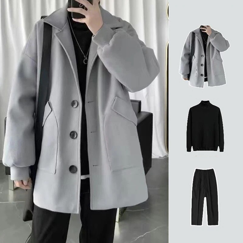 【3点セット】秋冬 カジュアル 厚手 ジャケット+セーター+パンツ 韓国ファッション メンズセットアップ新品登場