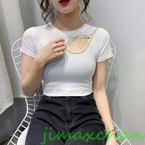 サマー　S/M/L/XL/XXL/Ｔシャツ 半袖 タートルネック セーター レディースファッション タートル 胸開きタート セクシー ベアトップ 韓国風 胸元 解禁シャツ