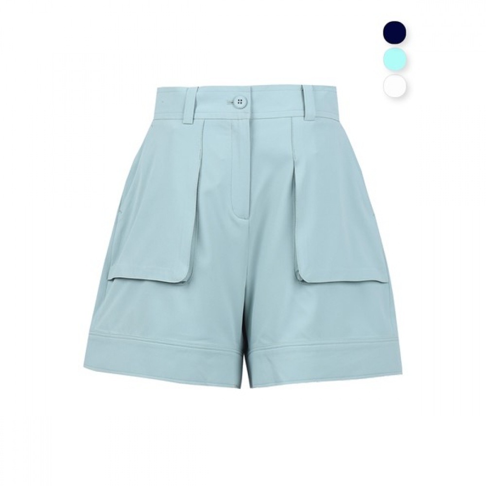 [ノーブルジーンズ] M WB721ポケットショーツレディースショーツサマーポケットハイウエストスパンカジュアルバンディングパンツ