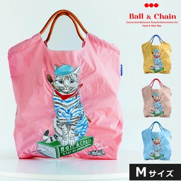 【即納】 Ball＆Chain ボールアンドチェーン 正規品 P.CAT Mサイズ 猫 ねこ キャット バッグ ショッピングバッグ エコバッグ トートバッグ ショルダー 刺繍 ギフト A4
