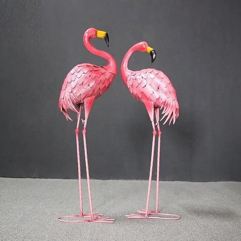 ガーデンオーナメント フラミンゴ 庭 置物 オブジェ 2羽セット 鳥 屋外インテリア 装飾 アニマル ピンク おしゃれ かわいい