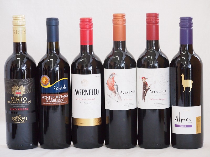 イタリアチリ赤ワイン6本セット(デルスールカベルネ モンテプルチアーノ ダブルッツオ センシィヴィ