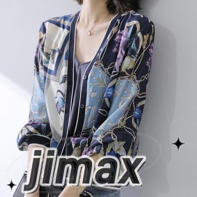 カーディガン トップス レディース きれいめ カジュアル おしゃれ 薄手 カットソー コート ジャケット アウター シフォン 羽織 スカーフ柄 かっこいい 上品 韓国 コーデ ブルー 春 夏 秋 20