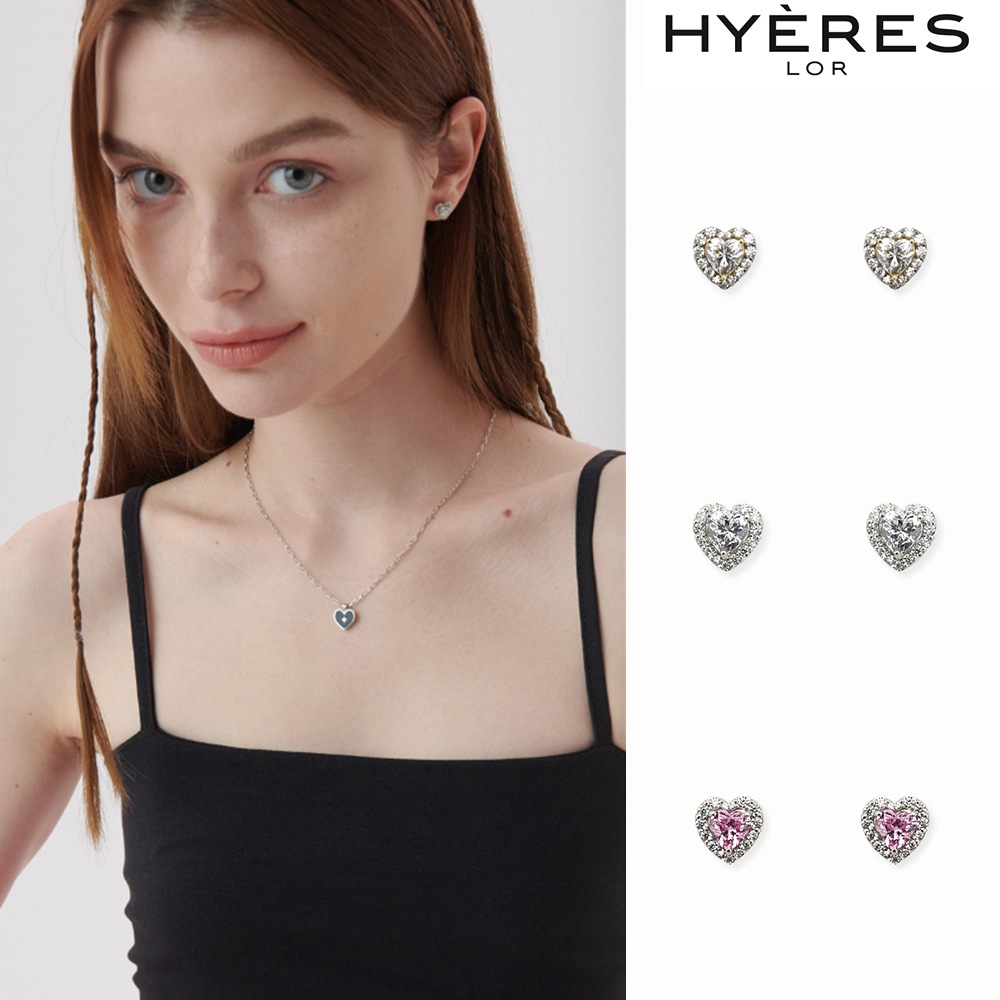 [HYERES LOR] H Heart Silver Stone 2WAY Earring