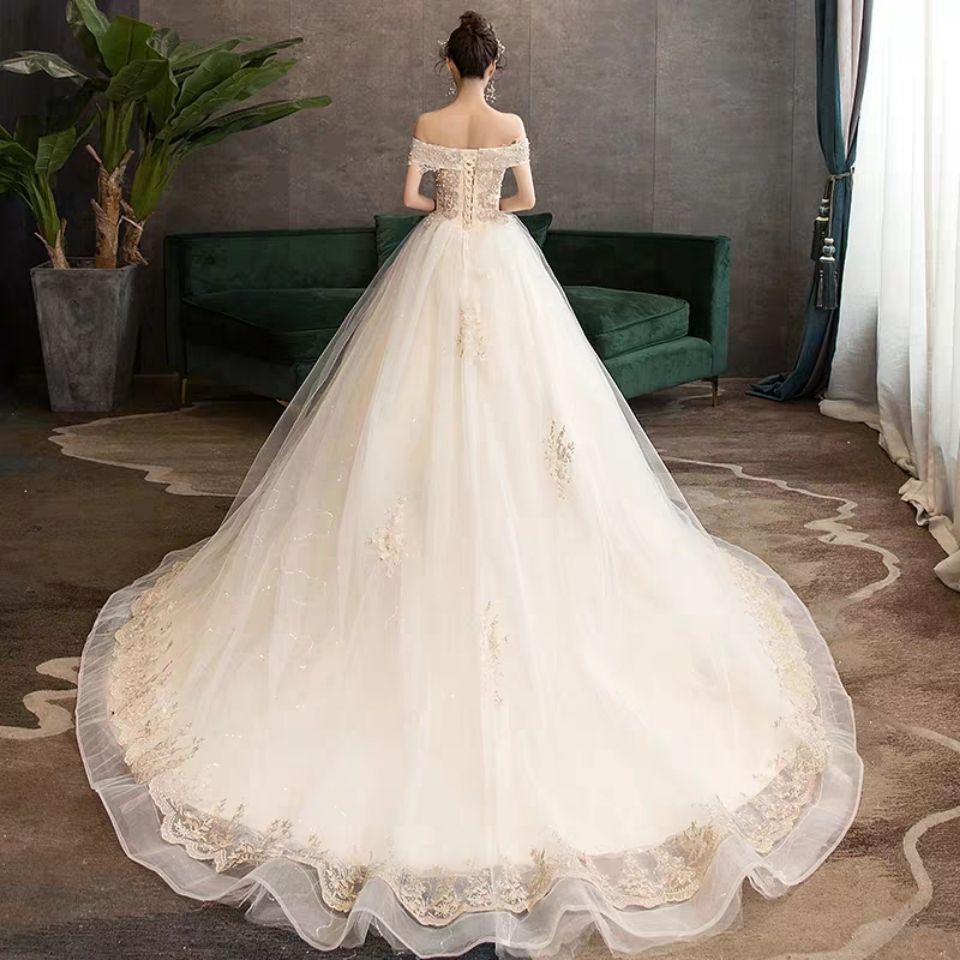 メインウェディングドレス2025トレーリング気質フロアレングショルダー太い腕をカバー小さな花嫁星空薄くて軽く見えます 6,161円