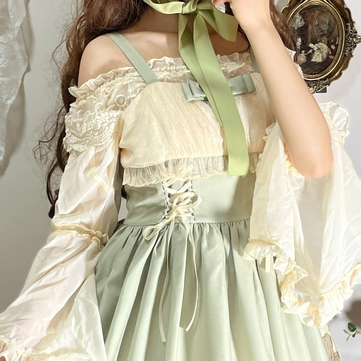 【フルセット】lolitaシフォンシャツロリータインナーシャツ一字襟姫袖ボトムシャツブラジャー 12,708円