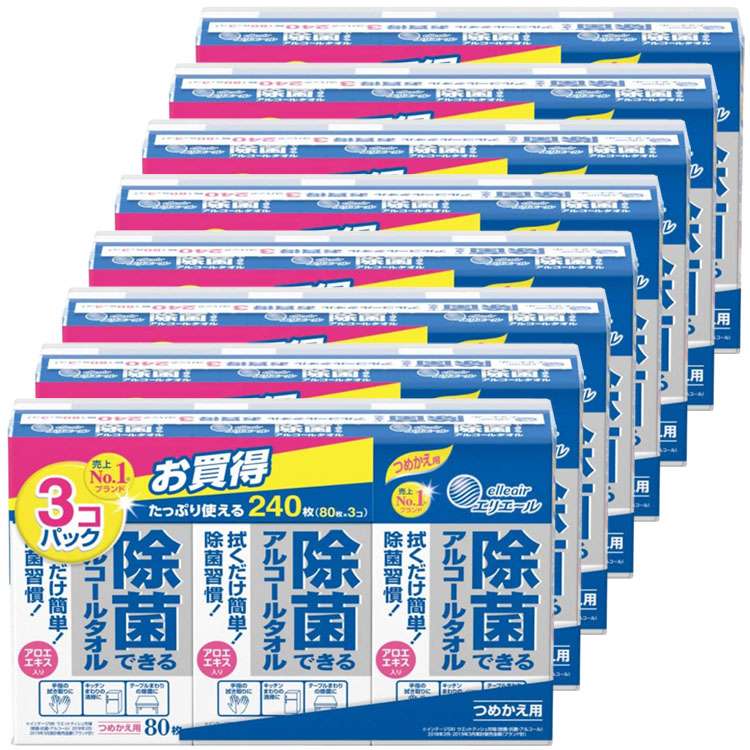 (8個セット)エリエール 除菌アルコ―ルタオル 詰替80枚3P (D)
