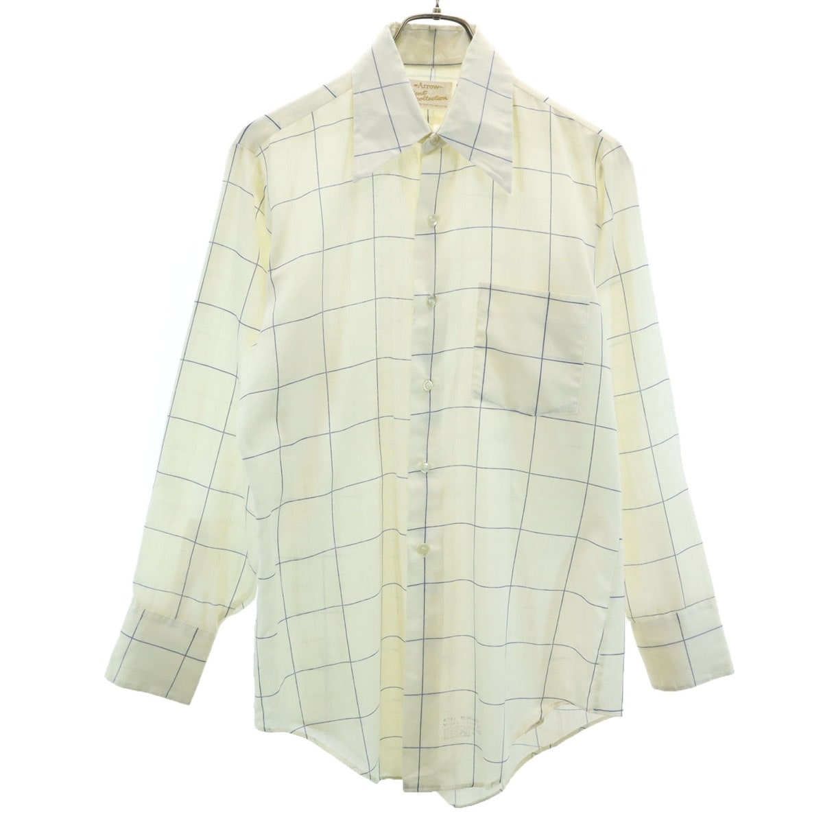 ARROW アロー 70s ヴィンテージ ウィンドウペンチェック 長袖 シャツ 32 ライトイエロー系 メンズ 古着