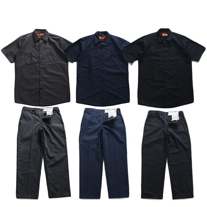 Red Kap セットアップ 半袖 メンズ レディース 夏用 グレー 紺 黒 ネイビー ブラック M-XL 大きいサイズ 無地 上下セット b系 ヒップホップ