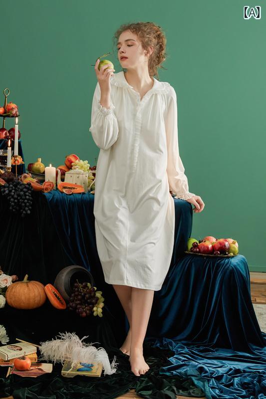 ネグリジェ レディース 宮廷風 長袖 フリル ワンピース ドレス シンプルフレンチ 上品 ルーム ナイト ホームウェア