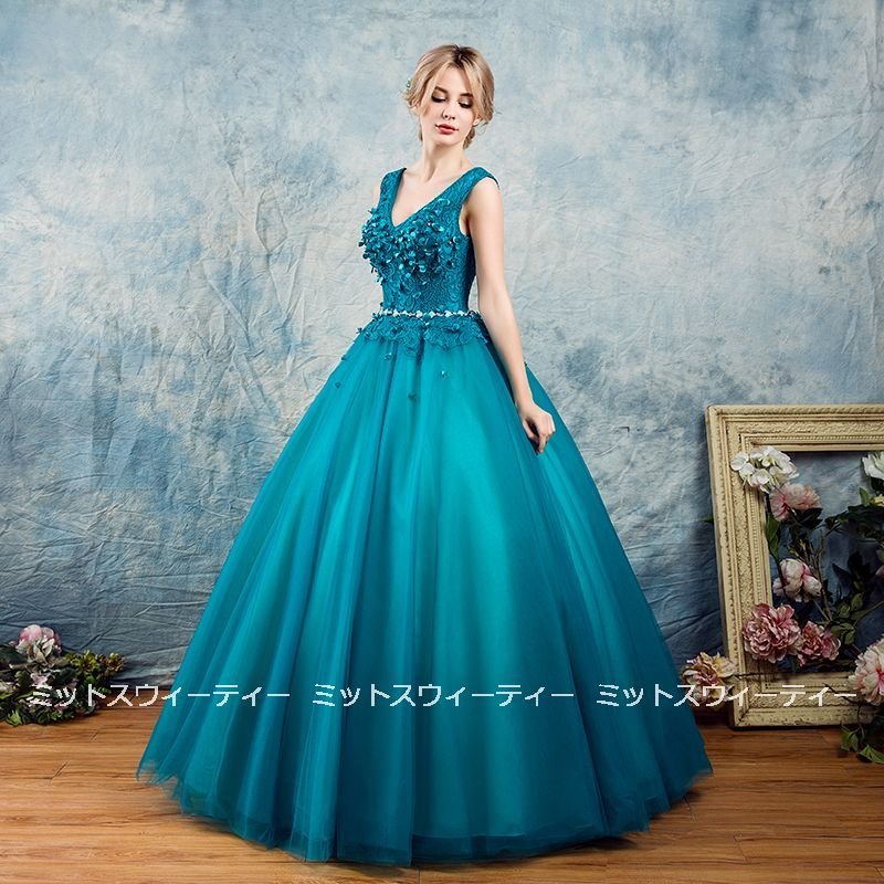 カラードレス 演奏会 青 ロングドレス コンサート パーティードレス 発表会 ウェディングカラードレ 13,357円